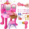 Toddler Vanity Magic Makeup Set Table & Chair Girl Toy Automatically Mirror with Music Light Pink Toys for 2 3 4 Year Old Girl Hair Salon Pretend Play Princess Dress Up Playset Valentine Gift age 3-5 view 1