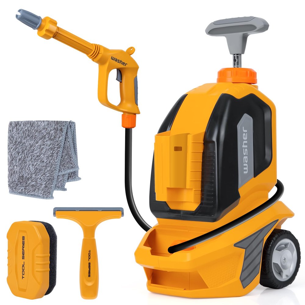 Kids Clean Car - Kids Car Washer Toys with Scraper Sponge Towel - Toddler Pretend Playing Tools Car Wash Gun Manual Pressure - Role Playing Toy Gift for Boys Girls
