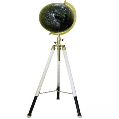 ANTIQUE AURA World Black globe with white tripod stand.