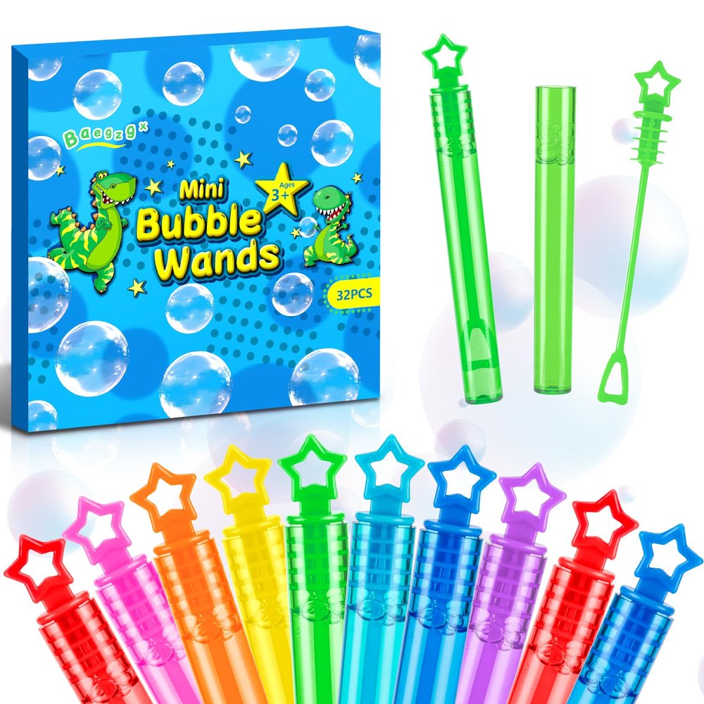 Baegzgx 32 PCS Mini Bubble Wands in 8 Colors, Children's Party, Birthday Party, New Year, Christmas, Valentine's Day, Carnival, Ideal Goodie Bag Filling, School Classroom Male and Female Awards