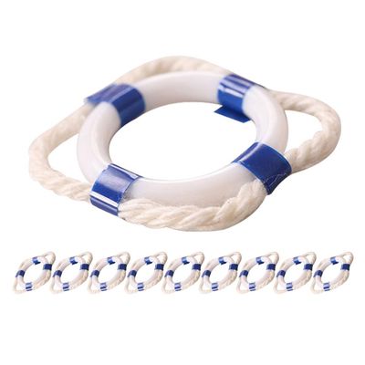 JOINPAYA 10pcs Miniature Life Ring Buoy Models: 0.94in Plastic Mini Swimming Rings Tiny Life Decorations for Dollhouse Micro Landscape Beach Blue White