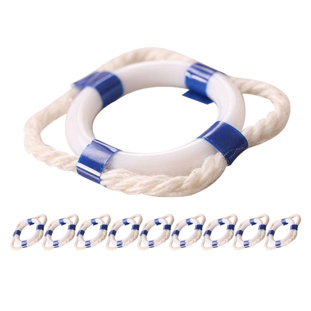 JOINPAYA 10pcs Miniature Life Ring Buoy Models: 0.94in Plastic Mini Swimming Rings Tiny Life Decorations for Dollhouse Micro Landscape Beach Blue White