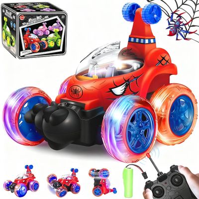 Bloolilies Spider Rc Cars, Remote Control Car for Boys 4-7 8-12 Stunt Rc Monster Trucks with 360 Flips & 3D Lights & Music, Car Toys for Kids Toddlers Easter Gifts Valentines Party Favors