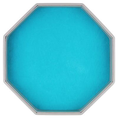RERIVER Dice Rolling Tray, Blue Felt Lined PU Leather Octagon Dice Tray for Dungeon Crawler Games
