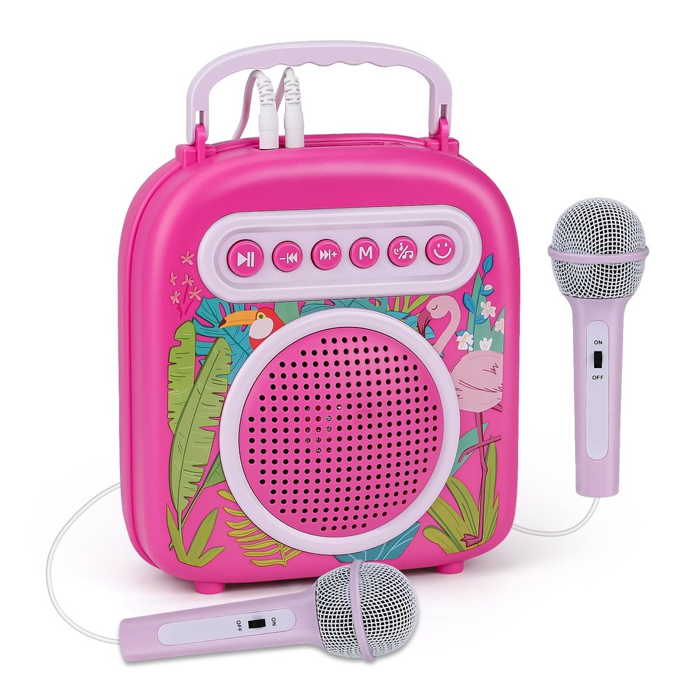 Karaoke Machine with 2 Microphones Karaoke Toys for Girls Age 6-8 Karaoke Machine for Kids 3-5 Pink Birthday Gift Toys for 4-10 Bluetooth Karaoke Speaker System
