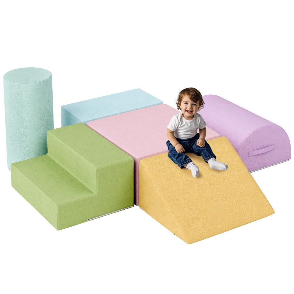 TOLEAD Large Baby Climbing Blocks 6 Pcs Climbing Toys for Toddlers - Ultra High Density Soft Foam Play Gym Equipment Easy Wash for Indoor Nursery, Classic (Pink, 6-Piece)