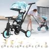 LHTJHP T2 Foldable Tricycle,6-in-1 Multifunctional Kids Trike, w/Adjustable Push Handle, Rotatable Seat, Adjustable Canopy, Safety Harness- for Toddlers 10 to 36 Months,Lake blue view 1