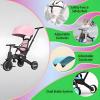 LHTJHP T2 Foldable Tricycle,6-in-1 Multifunctional Kids Trike, w/Adjustable Push Handle, Rotatable Seat, Adjustable Canopy, Safety Harness- for Toddlers 10 to 36 Months,Lake blue view 2
