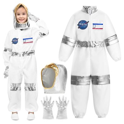 YQBFB NASA Astronaut Costumes for Kids: America Spacesuit for Boys Girls Space Jumpsuit Set Halloween Dress Up Cosply (Astronaut, 140(10-12 years))