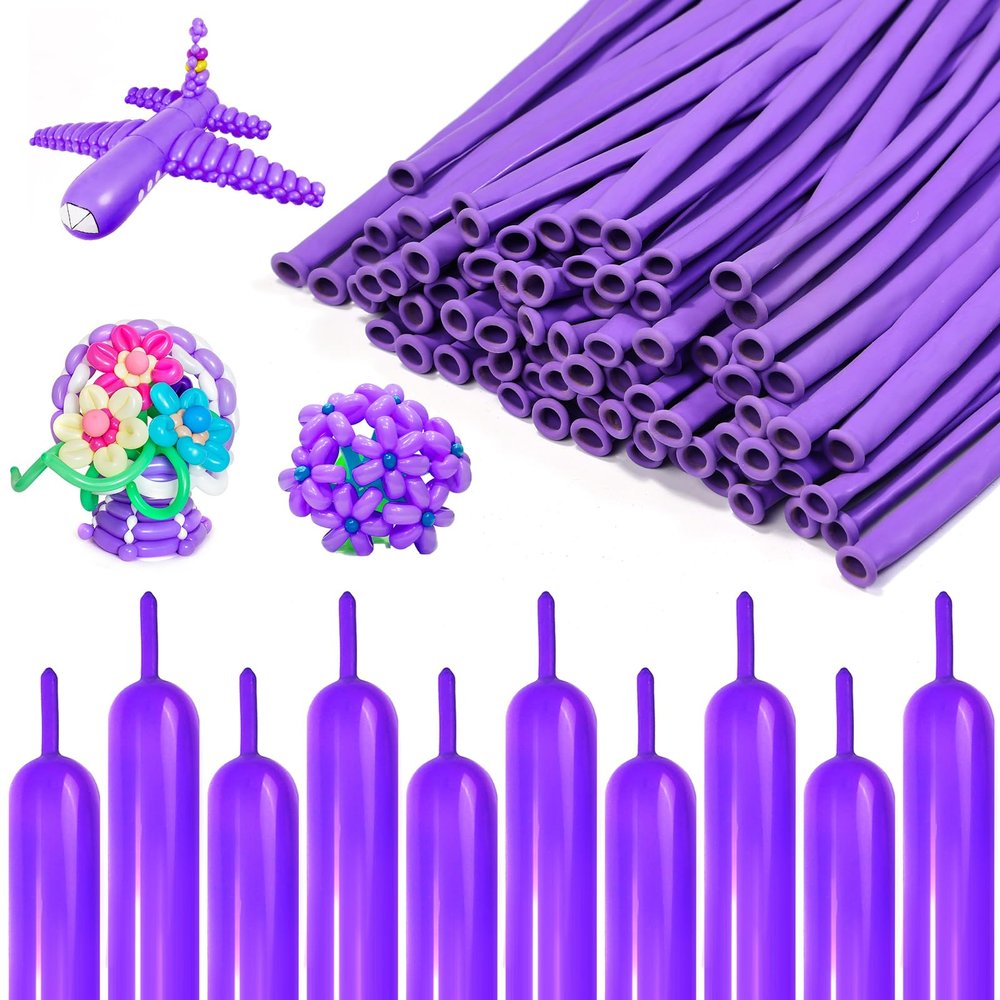100PCS Purple Long Balloons Garland Thicker Latex, 260 Purple Clown Balloon for Birthday Wedding Beginners Making Kid's Carnivals Party Decors