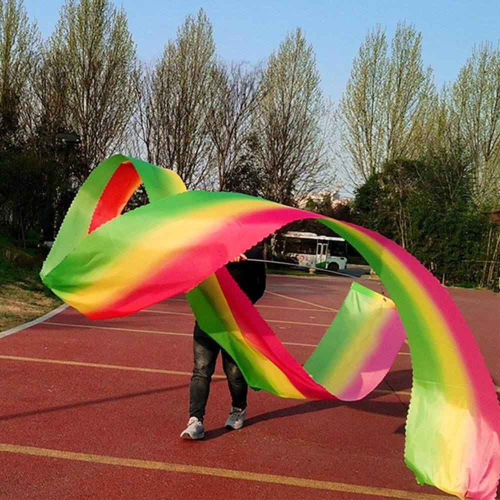 Colourful Dragon Ribbon Washable Kung Fu Dragon Dance Ribbon with Adjustable Pole for Parent-Child Play Item(Color:Style 2,Size:10 m Length)