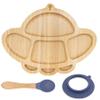 UFO Bamboo Plate for Babies and Toddlers - Bamboo Kids Plate with Suction Cup and Silicone Spoon - Non-toxic Eco Friendly Plate with Strong Suction - Bamboo Dinnerware for Babies and Toddlers - Navy view 1
