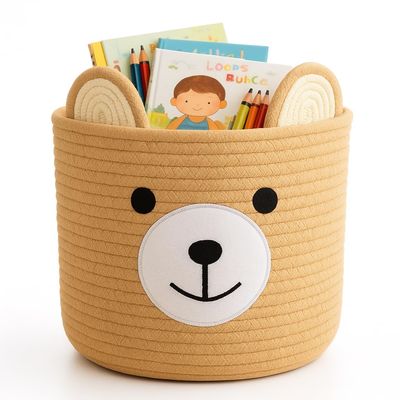 Saiiwnn Bear Basket for Nursery, Baby Shower Basket, Baby Baskets for Storage, Laundry Hamper, Storage Baskets for Children Kids Toy Plant Gift Indoor Corner 10" D x 8" H (Light Khaki)
