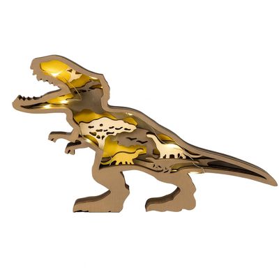 LeatherLuxus Dinosaur Wooden Toys, Kids Gifts, Birthday Party Decorations, Baby Shower Favors, Wedding Favors 3D Carved T-Rex Night Light for Kid,Wooden Dinosaur with Interior
