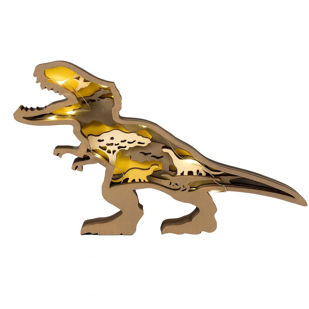 LeatherLuxus Dinosaur Wooden Toys, Kids Gifts, Birthday Party Decorations, Baby Shower Favors, Wedding Favors 3D Carved T-Rex Night Light for Kid,Wooden Dinosaur with Interior