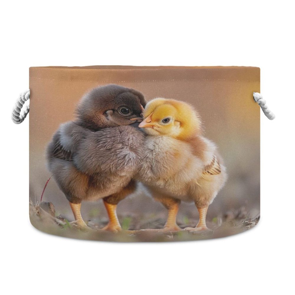 GOODOLD Cute Chickens Pattern Extra Large Storage Basket Decorative Laundry Basket with Handles, Rope Basket for Clothes, Blanket, Towel, 20 x 14 Inch