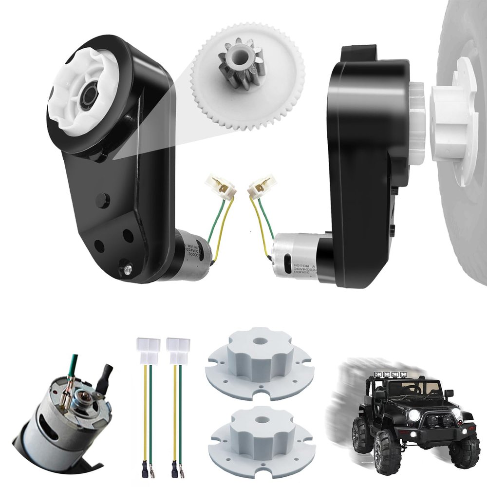 2PCS 24V RS555 35000RPM High-Speed Steel Gears Motor Gearbox for Power Wheels Kids Ride on Car Motor Upgrade,18V-24V Motor Conversion Kit,Coupler for Power Wheels Rubber Tire Upgrade Replacement Parts