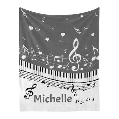 CUXWEOT Piano Key Music Notes Grey Personalized Baby Blanket with Name Soft Throw Fleece Blankets for Girls Boys Newborn Infants Kids Shower Birthday Gift 30X40 inch