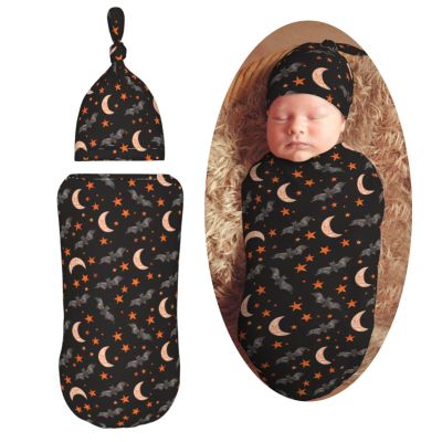 Muishi Bats Star Moon Newborn Swaddle Blankets Hat Sets Soft Baby Receiving Blanket Swaddle Sack for Baby Shower Infant Boy Girl Gift
