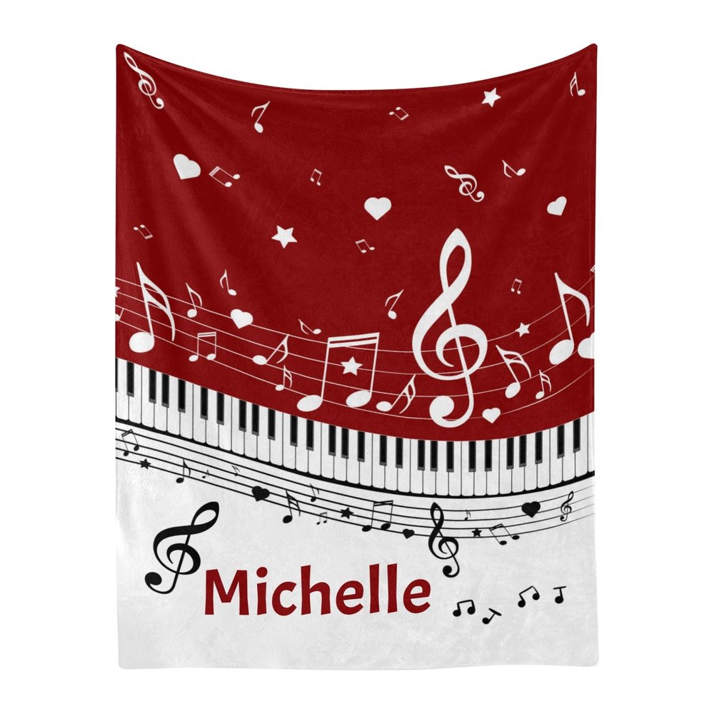 CUXWEOT Piano Key Music Notes Red Personalized Baby Blanket with Name Soft Throw Fleece Blankets for Girls Boys Newborn Infants Kids Shower Birthday Gift 30X40 inch