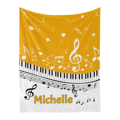 CUXWEOT Piano Music Notes Gold Personalized Baby Blanket with Name Soft Throw Fleece Blankets for Girls Boys Newborn Infants Kids Shower Birthday Gift 30X40 inch