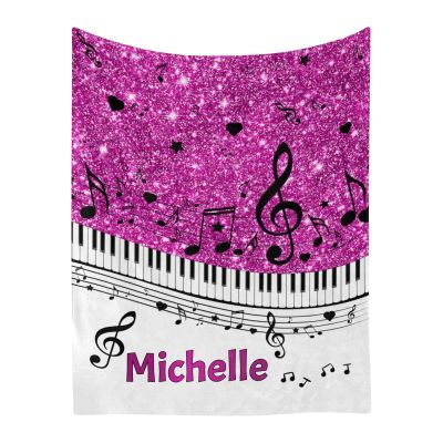 CUXWEOT Piano Music Notes Rose Purple Print Personalized Baby Blanket with Name Soft Throw Fleece Blankets for Girls Boys Newborn Infants Kids Shower Birthday Gift 40X50 inch