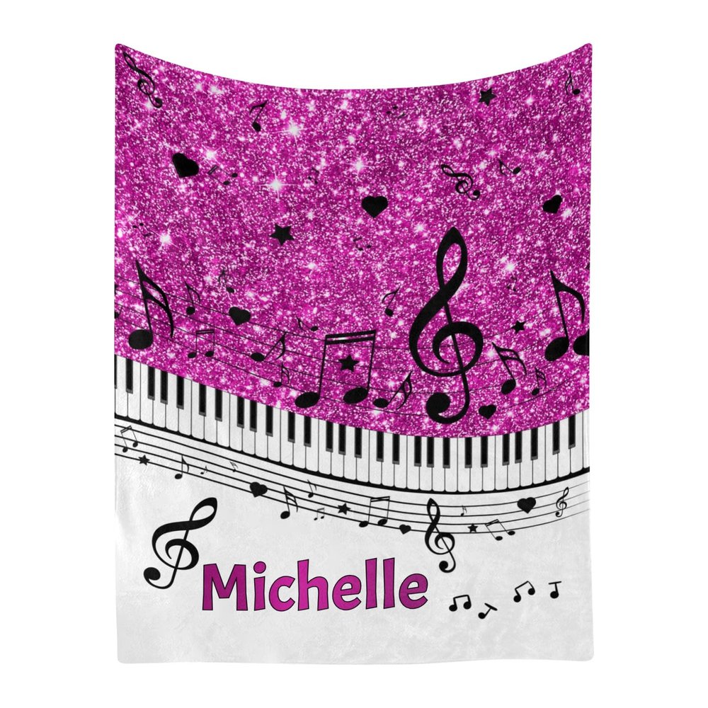 CUXWEOT Piano Music Notes Rose Purple Print Personalized Baby Blanket with Name Soft Throw Fleece Blankets for Girls Boys Newborn Infants Kids Shower Birthday Gift 40X50 inch