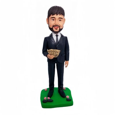 Custom Bobbleheads- Rich Father Bobblehead Customized,Handmade Personalized Bobblehead Sculpture Gifts for Dad from Daughter Son