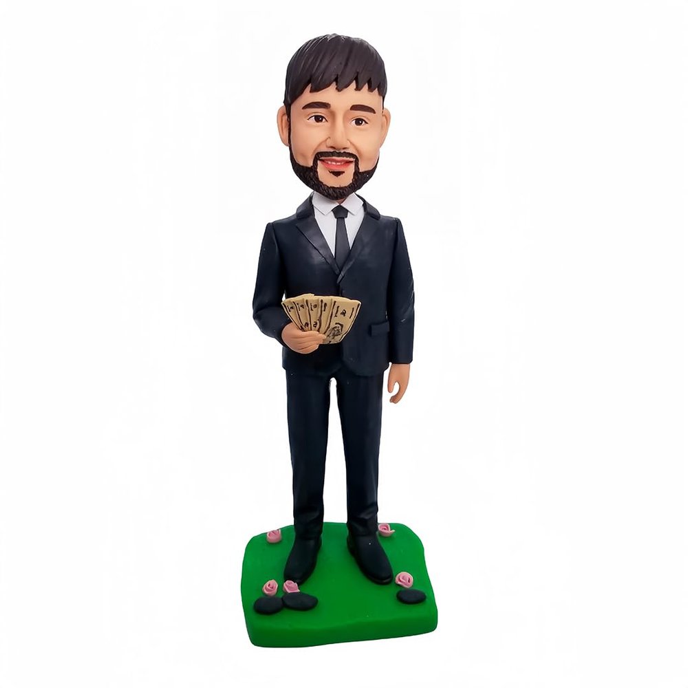 Custom Bobbleheads- Rich Father Bobblehead Customized,Handmade Personalized Bobblehead Sculpture Gifts for Dad from Daughter Son
