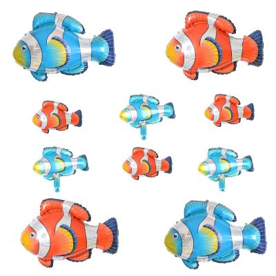 10pcs Blue and Red Clownfish Foil Balloons Mini Mylar Balloons Ocean Animal for Birthday Baby Shower Wedding Tropical Fish Themed Party Decorations