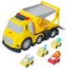Construction Car Carrier Toys Set for 3 4 5 6 Years Old Toddlers Boys & Girls Gift, 4 Small Cartoon Cute Cars Trucks Crane Mixer Excavator Dump, Sound and Light Big Truck with Slide, 7.6*3.5*4.1 INCH view 1