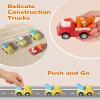 Construction Car Carrier Toys Set for 3 4 5 6 Years Old Toddlers Boys & Girls Gift, 4 Small Cartoon Cute Cars Trucks Crane Mixer Excavator Dump, Sound and Light Big Truck with Slide, 7.6*3.5*4.1 INCH view 3