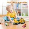 Construction Car Carrier Toys Set for 3 4 5 6 Years Old Toddlers Boys & Girls Gift, 4 Small Cartoon Cute Cars Trucks Crane Mixer Excavator Dump, Sound and Light Big Truck with Slide, 7.6*3.5*4.1 INCH view 4