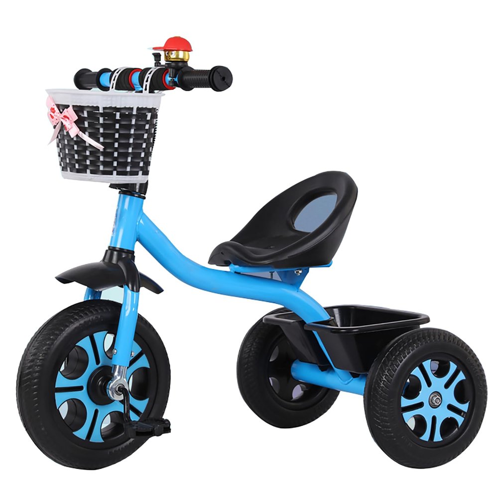 JIYIAN Children's Tricycle Multi-Function 2-in-1 Kids Bicycle 3 Wheels Children Balance Bike with Push Bar and Basket Portable Outdoor Toy Children Gifts,Blue,Style 1
