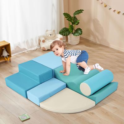Virubi 6 Piece Soft Climb and Crawl Activity Playset, Toddler Climbing Toys Indoor, Toddler Playtime Corner Climber, Soft Play Equipment, Foam Climbing Toys for Toddlers, Babies (Blue)