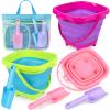Collapsible Beach Buckets for Kids, Foldable Sand Buckets and Shovels with Mesh Bag, Silicone Sand Pails Travel Beach Toys for Toddlers Easter Egg Hunt, Camping and Fishing Water Pail view 1