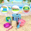 Collapsible Beach Buckets for Kids, Foldable Sand Buckets and Shovels with Mesh Bag, Silicone Sand Pails Travel Beach Toys for Toddlers Easter Egg Hunt, Camping and Fishing Water Pail view 2