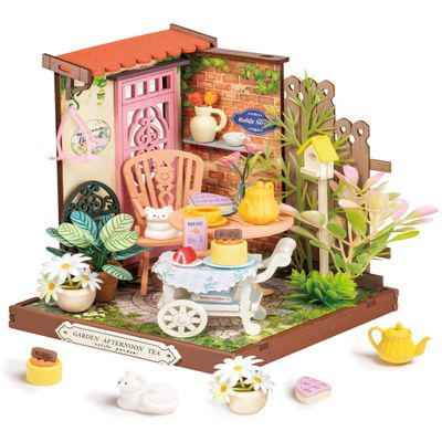 Rolife DIY Mini Building House Miniature Kit-Fancy Tea Yard, Miniature Lifestyle Mini Bookshelf Decoration, DIY Hobbies/Gifts for Craftsman (Fancy Tea Yard)