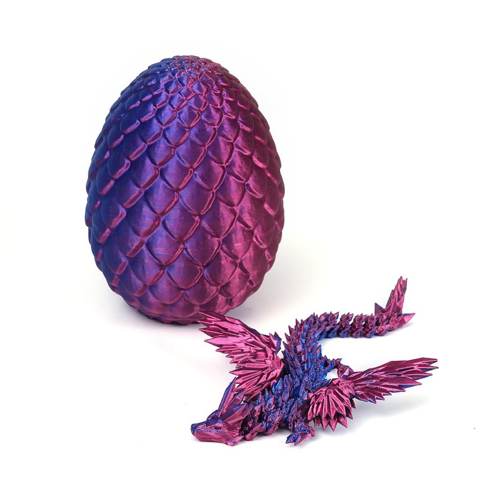 3D Printed Dragon with Wings in Egg, Easter Basket Stuffers, Crystal Dragon Surprise in Eggs, Articulated Dragon, Dragon Fidget Toy, Home Office Decor Executive Desk Toy (Laser Purple)