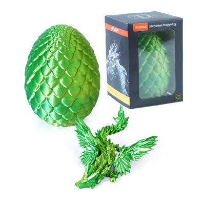 3D Printed Dragon with Wings in Egg, Easter Basket Stuffers, Crystal Dragon Surprise in Eggs, Articulated Dragon, Dragon Fidget Toy, Home Office Decor Executive Desk Toy (Laser Green)