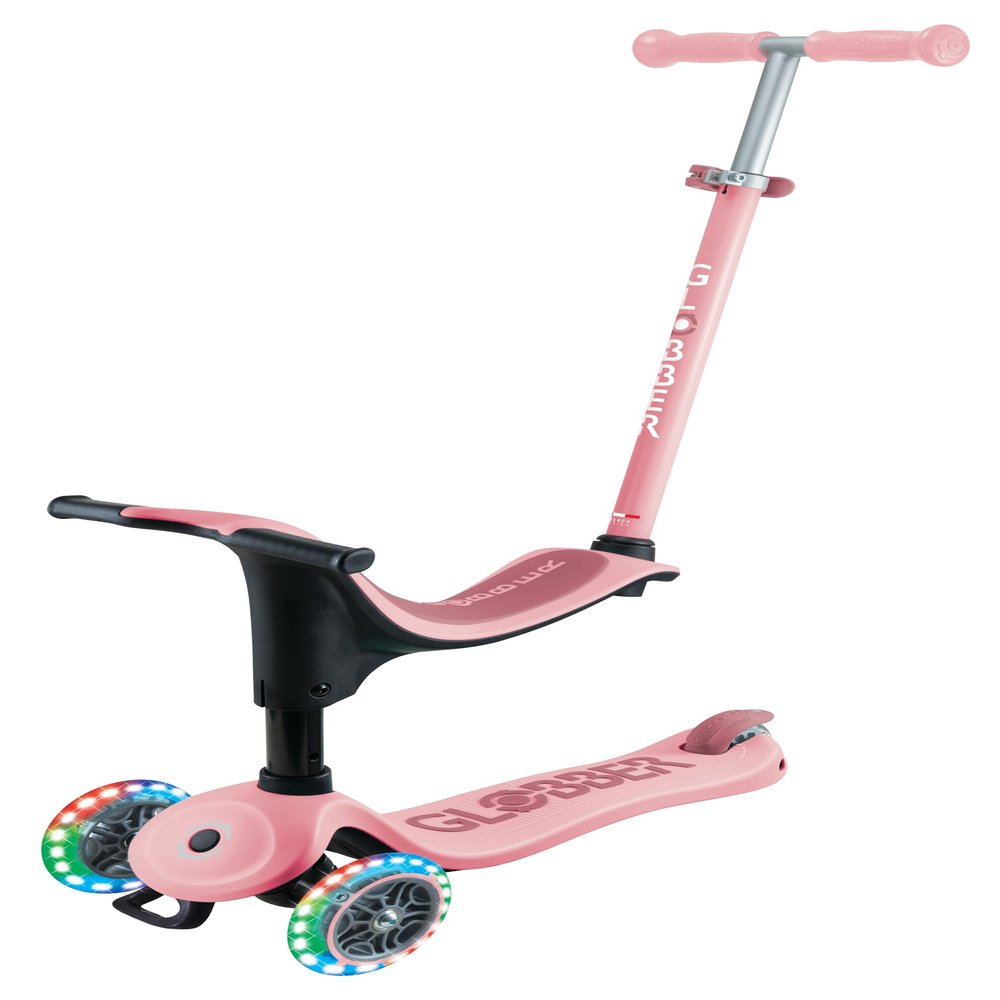 Globber GOUP Sporty Lights Scalable Scooter with 3 Wheels with Seat Children from 15 Months Pastel Pink