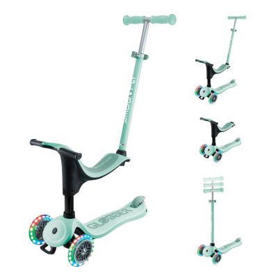 Globber - GOUP Sporty Lights - 3-wheel scalable scooter with seat - Children from 15 months - Mint Green