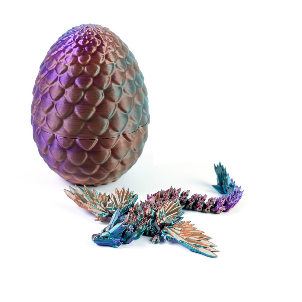 3 Colors 3D Printed Dragon with Wings in Egg, Easter Basket Stuffers, Crystal Dragon Surprise in Eggs, Articulated Dragon, Dragon Fidget Toy, Home Office Decor Executive Desk Toy (Brown)