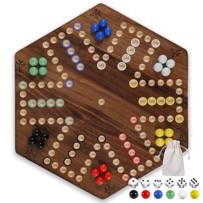 20 in Wooden Fast Track Board Game Original Wahoo Board Game for 6 and 4 Players with Marbles and Dices Burnt Color Board Marble Game(Large)
