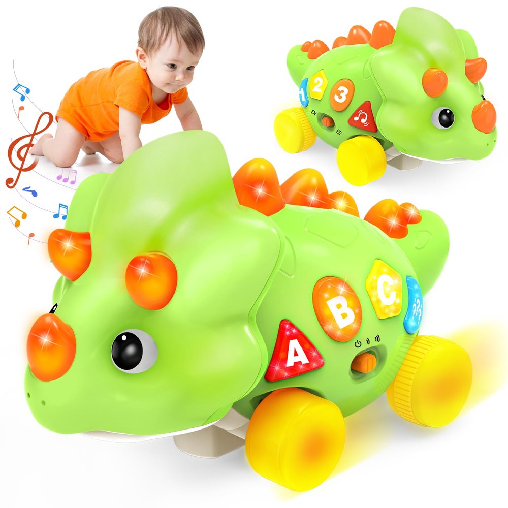 BainGesk Dinosaur Crawling Toys for 1 Year Old Boy, Musical Baby Toys for 6-12 Months, Early Development Learning Toys for 12-18 Months Boys Girls, Birthday Gifts for 1-2 Year Old Toddlers