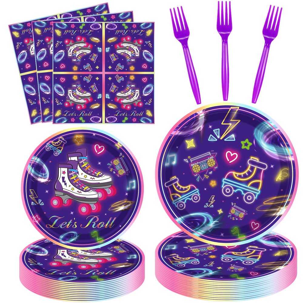 FVEOCR 160 Pack Roller Skating Party Supplies Let's Roll Birthday Supplies Roller Skate Party Tableware Set for Roll Themed Skating Party Decorations Serves 40