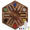 15 inches Wooden Fast Track Board Game Original Wahoo Board Game for 6 and 4 Players with Marbles and Dices Burnt Color Board Marble Game(Small) view 1