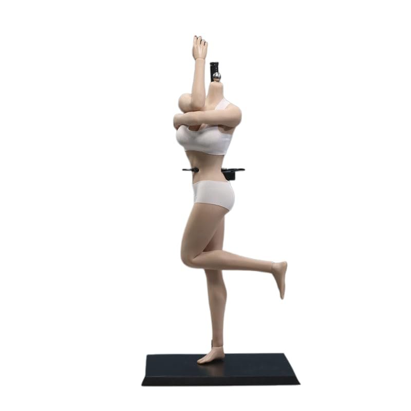 1/6 Scale Female Body, 12inch Super Flexible Asian Body Type Action Figure JIAOUDOLL Seamless Narrow Shoulders Figure Body Doll Collection (Brown Skin, JOQ-10D-Big Bust-Detachable Feet)