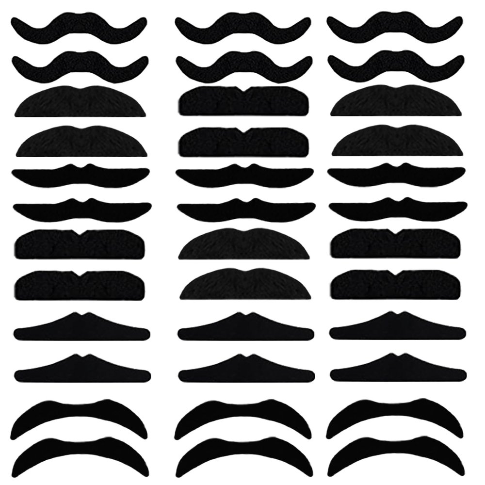 48 Pack Fake Mustache,Self Adhesive Mustaches,Novelty Fake Mustaches Facial Hair Costume for 100th Day of School Party Supplies,Halloween,Birthday,Fiesta
