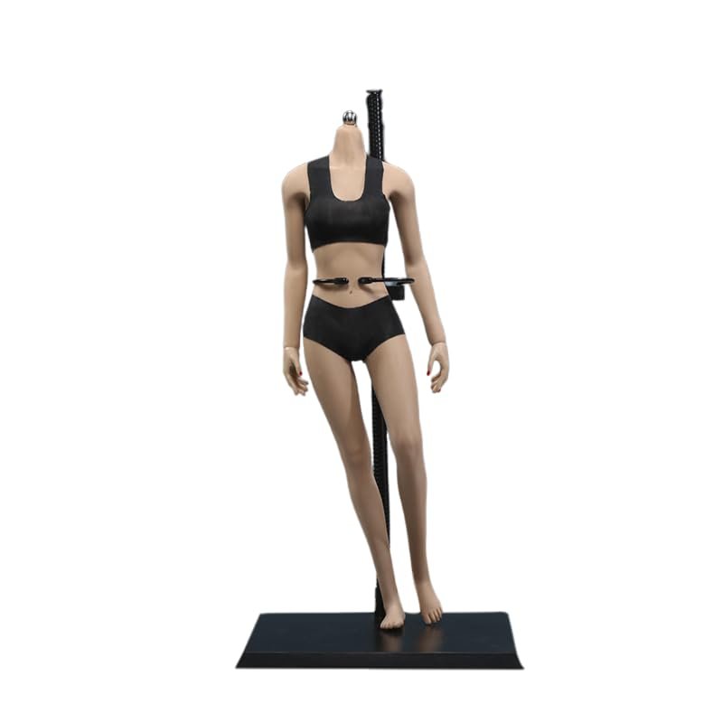 1/6 Scale Female Body, 12inch Super Flexible Asian Body Type Action Figure JIAOUDOLL Seamless Narrow Shoulders Figure Body Doll Collection (Suntan Skin, JOQ-06C-Middle Bust-Undetachable Feet)